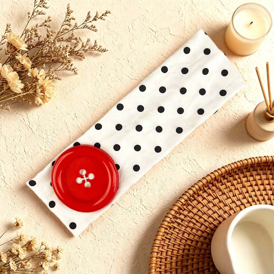 Vintage Polka Dot Button Headband Retro Cute Elastic Hair Accessory for Women & Girls