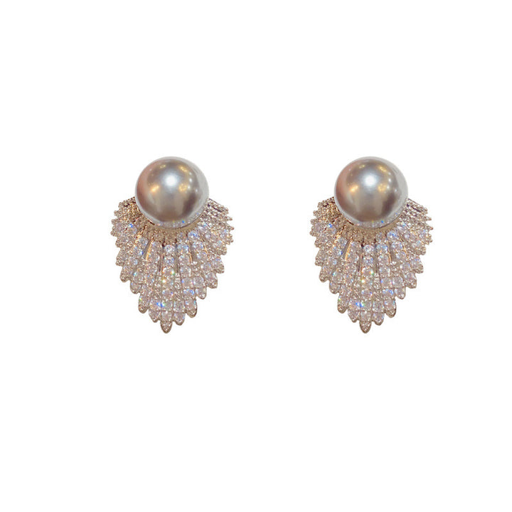 Luxury Pearl and Diamond Angel Wing Stud Earrings