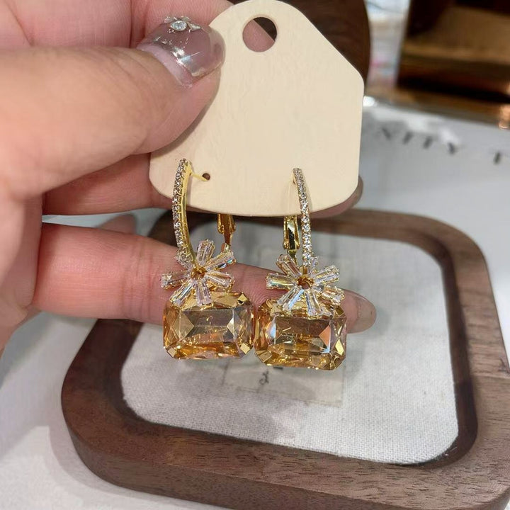 Minimalist Crystal Flower Drop Earrings
