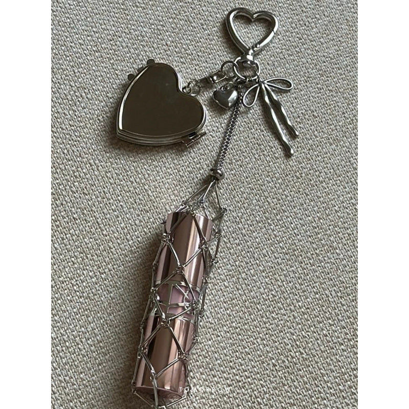 Lipstick Holder Keychain with Mini Mirror Heart Star Bag Charm