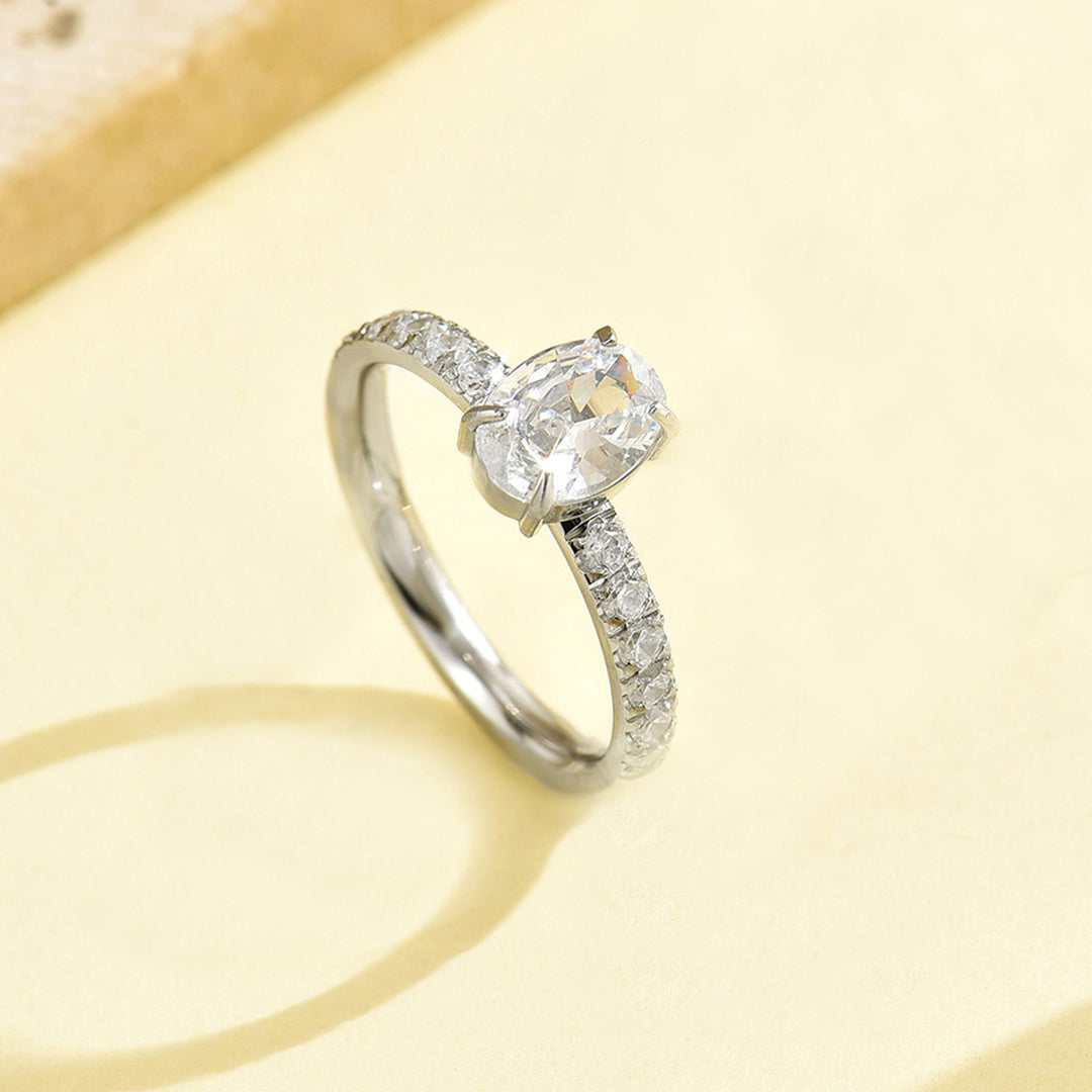 Oval Cut Pavé Band Solitaire Ring Classic Engagement Ring