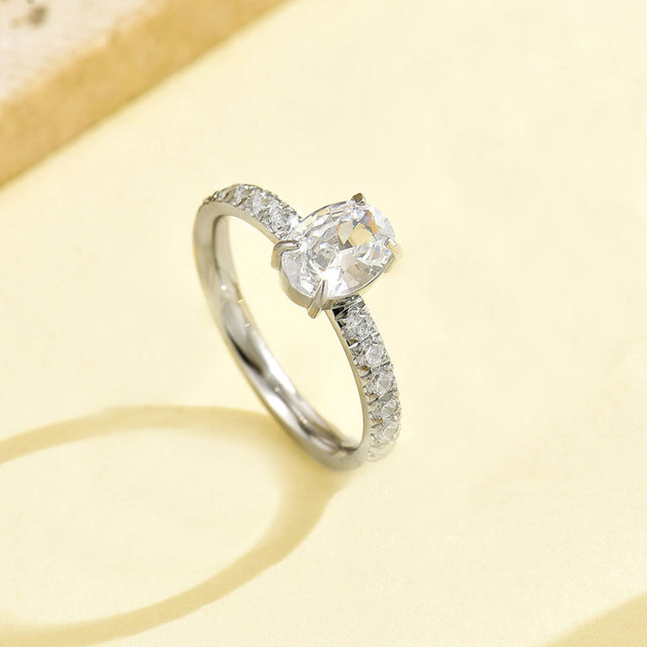 Oval Cut Pavé Band Solitaire Ring Classic Engagement Ring