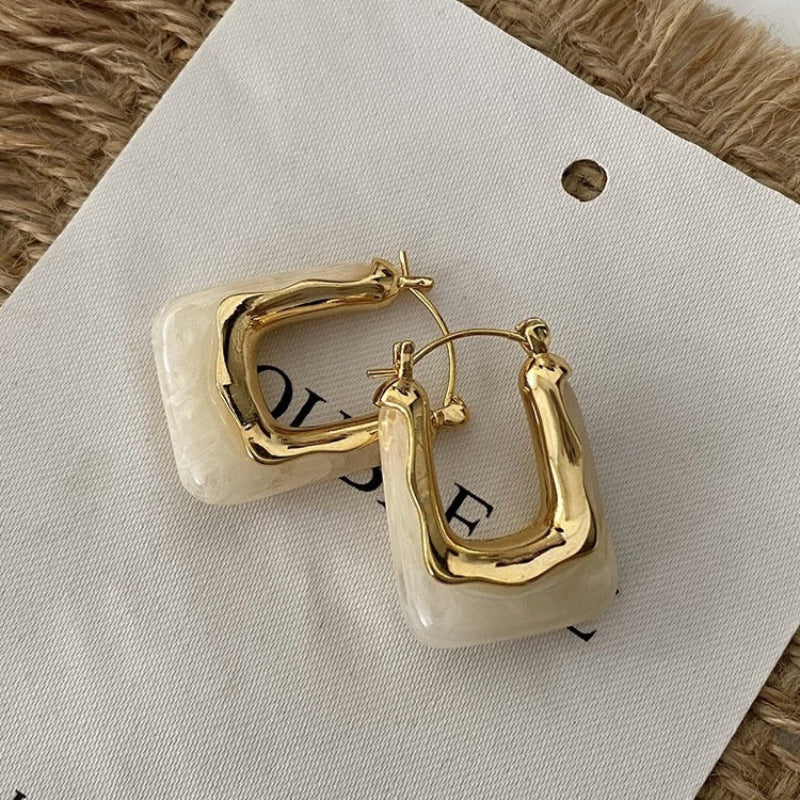 U-Shaped Sterling Silver Hoop Earrings Minimalist Vintage Style