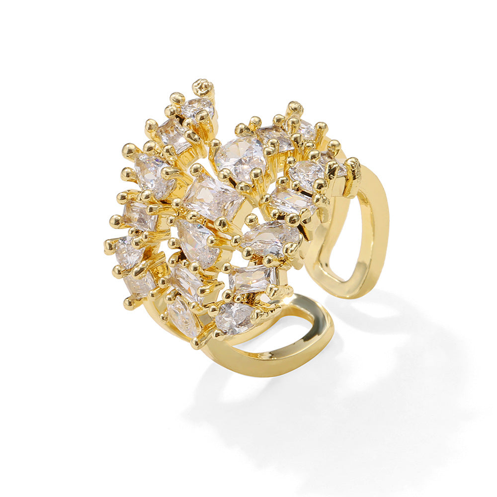 Minimalist Multi-Cut Diamond Open Ring 14K Gold