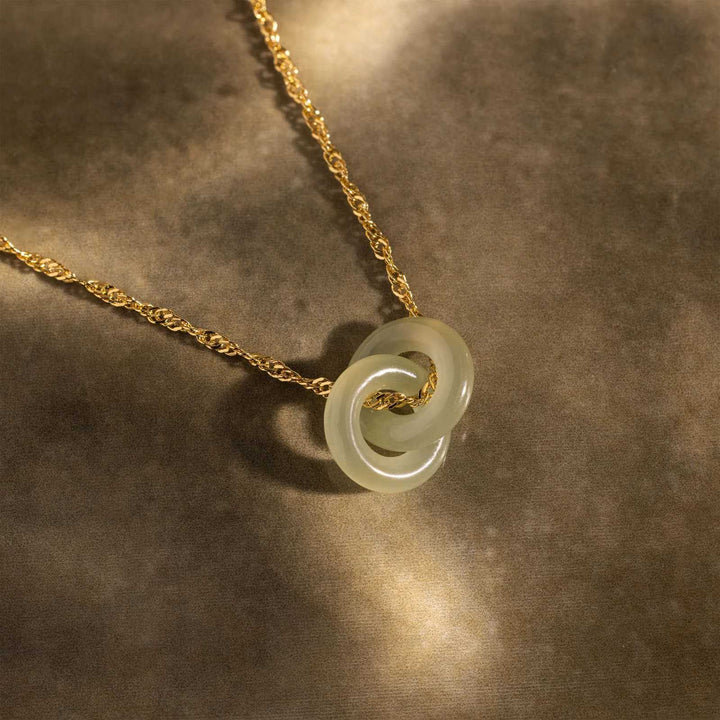 Natural Jade Interlocking Heart Necklace Minimalist Gemstone Pendant Necklace