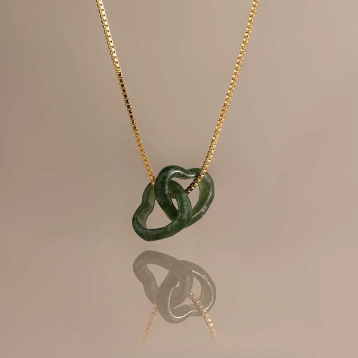 Natural Jade Interlocking Heart Necklace Minimalist Gemstone Pendant Necklace