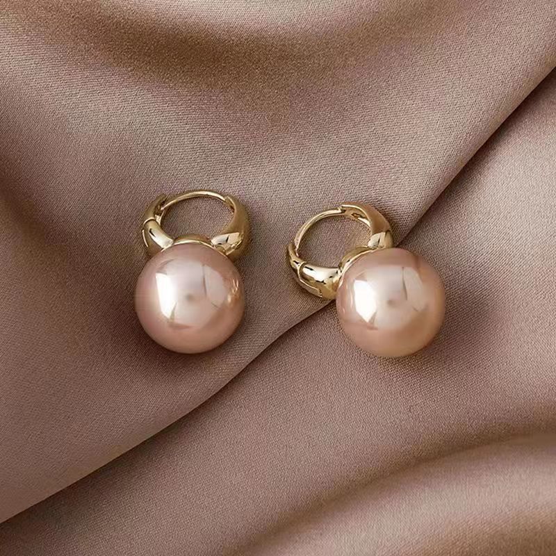 Minimalist Round Pearl Huggie Earrings Sterling Silver