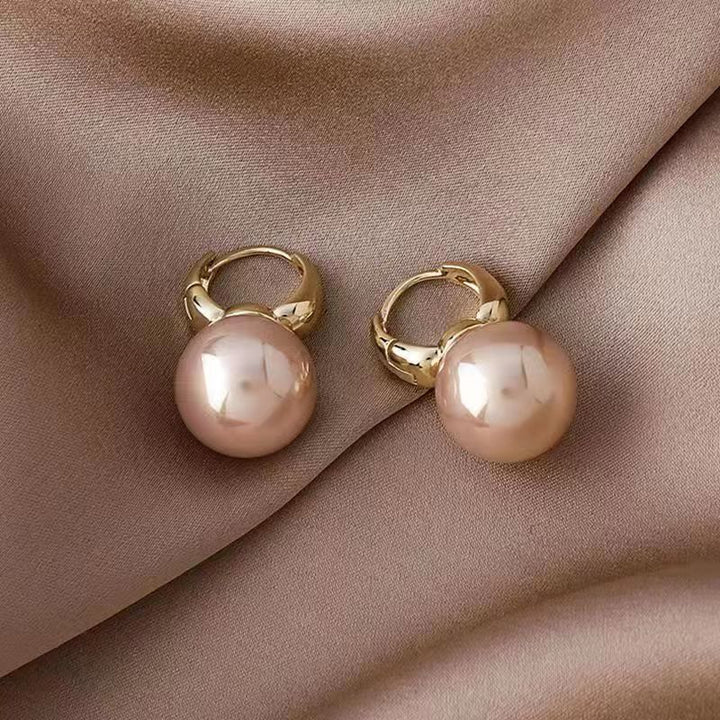 Minimalist Round Pearl Huggie Earrings Sterling Silver