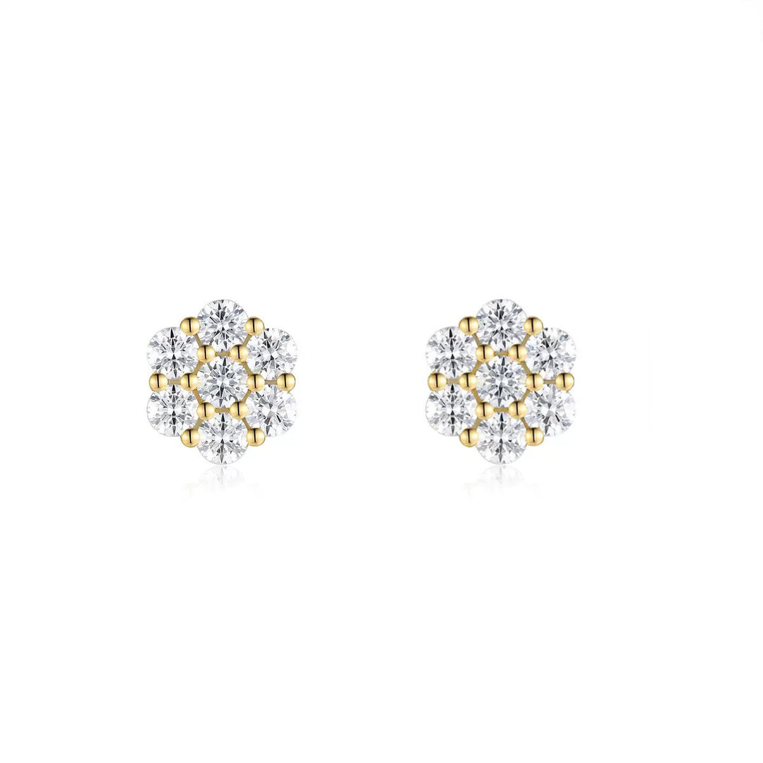 Cluster Diamond Stud Earrings Sterling Silver Floral Earrings