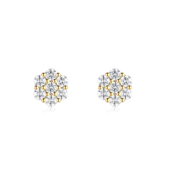 Cluster Diamond Stud Earrings Sterling Silver Floral Earrings