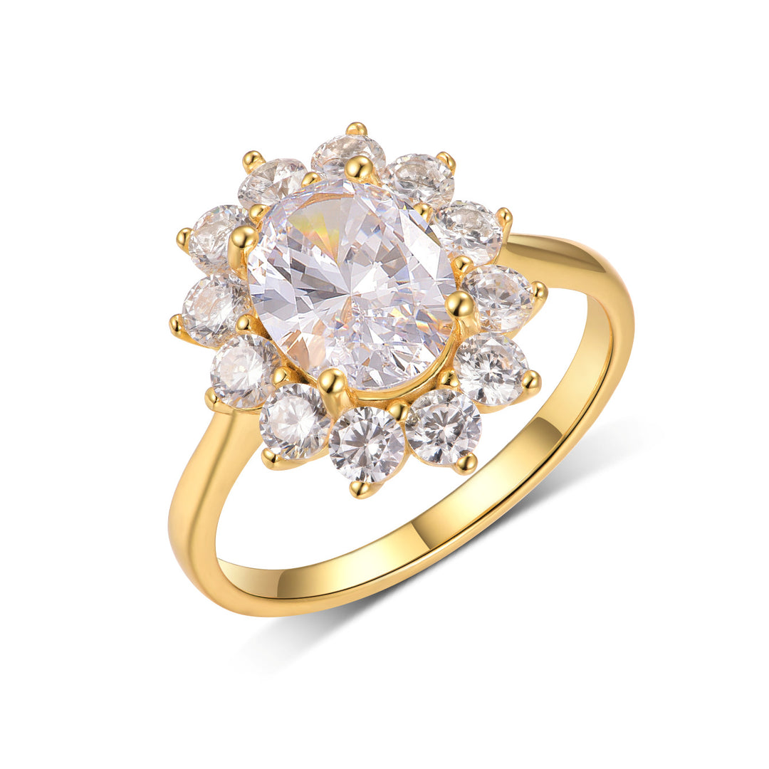 Oval Diamond Sunburst Halo Ring