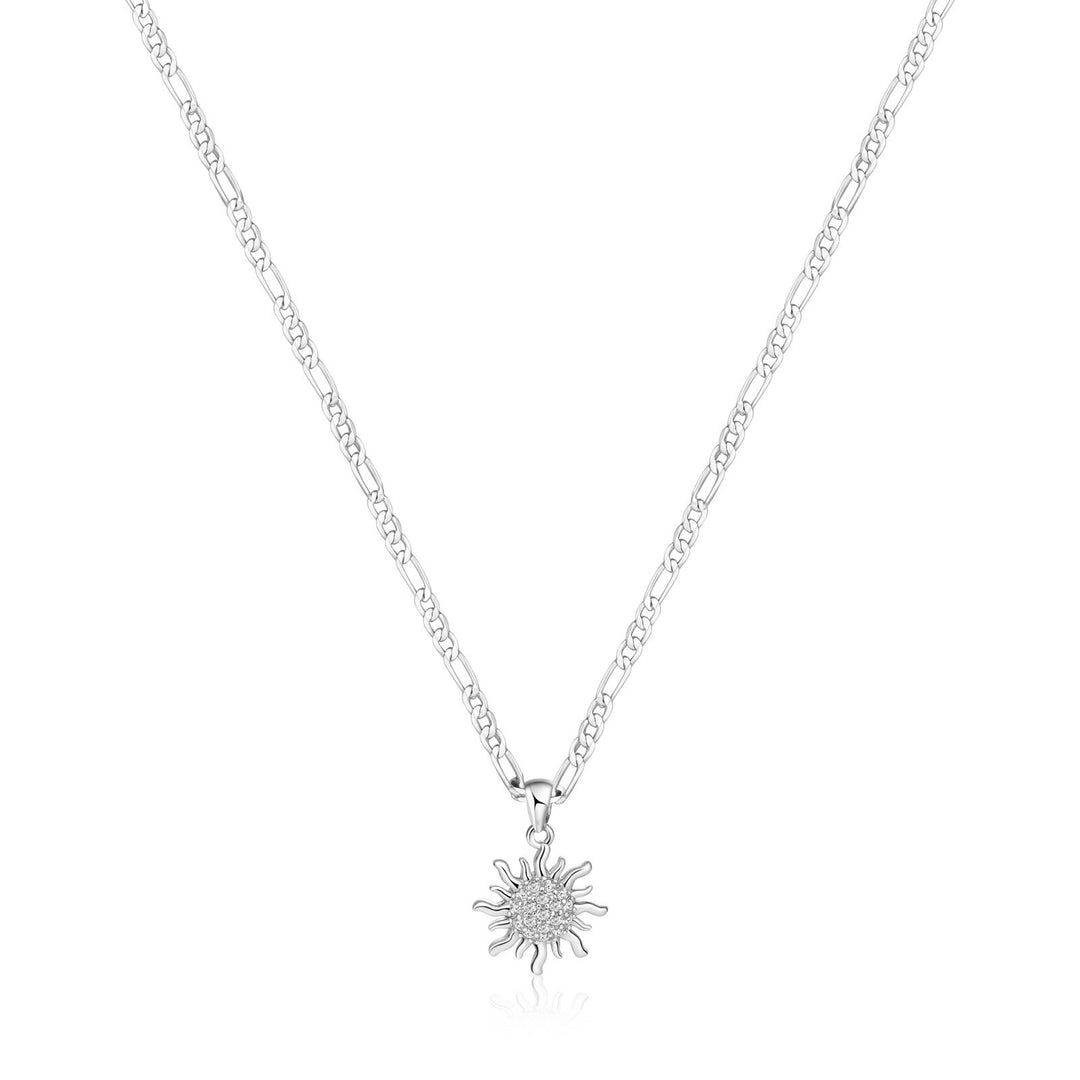 Minimalist Natural Diamond Sun Pendant Necklace S925 Sterling Silver Figaro Chain Fine Jewelry