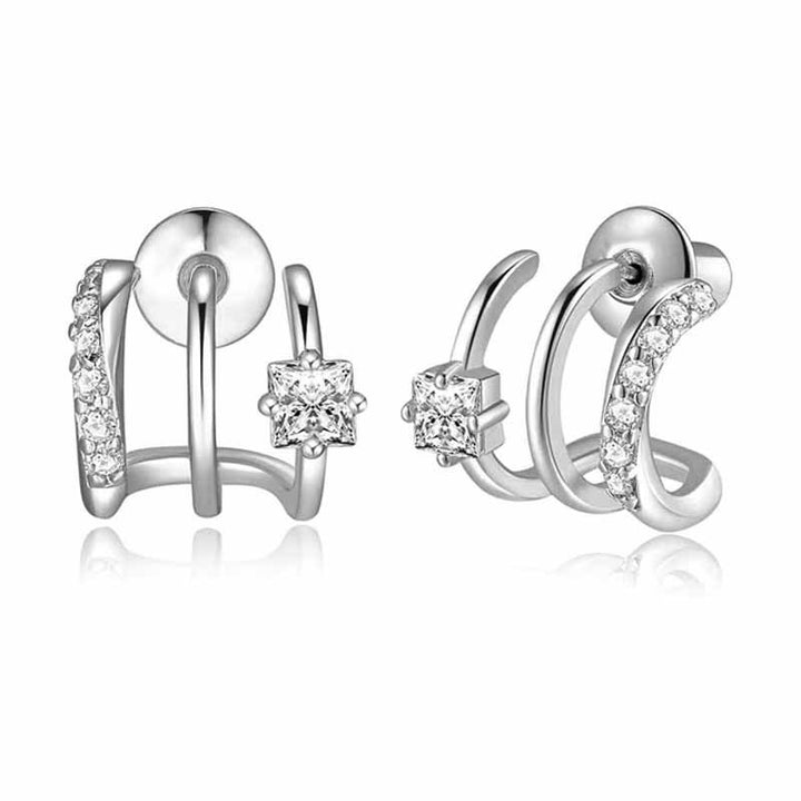 Triple Hoop Ear Cuff Earrings Sterling Silver Post