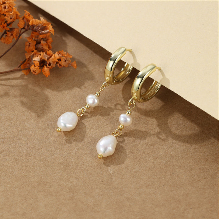Minimalist Baroque Pearl Drop Huggie Earrings S925 Post