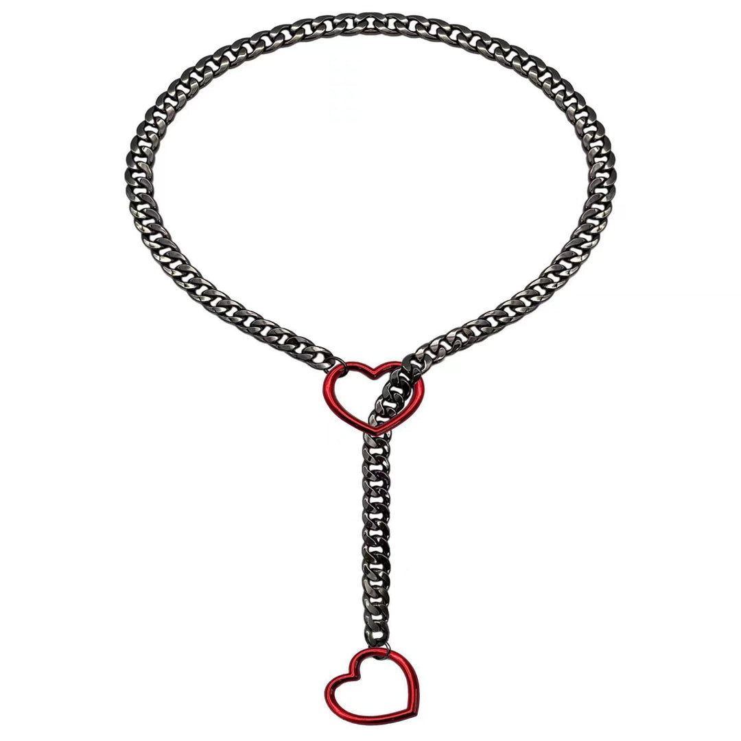 Double Heart Lariat Choker Necklace Cuban Chain Y-Shaped Jewelry for Women