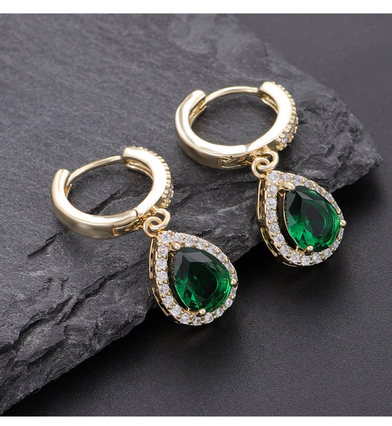 Teardrop Gemstone Huggie Earrings (14K Gold Plated, Sterling Silver Post)