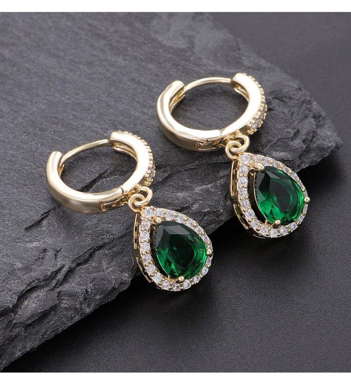 Teardrop Gemstone Huggie Earrings (14K Gold Plated, Sterling Silver Post)