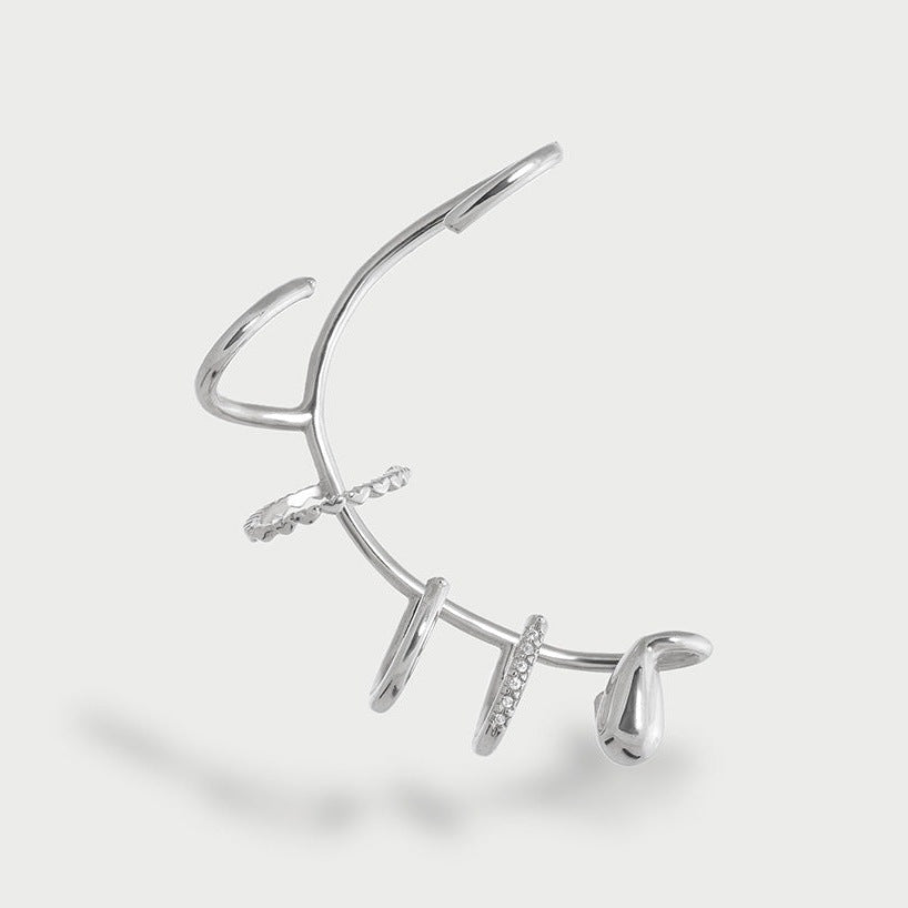 Multi-Piercing Ear Cuff & Hoop Set S925 Sterling Silver Diamond Charm Earrings
