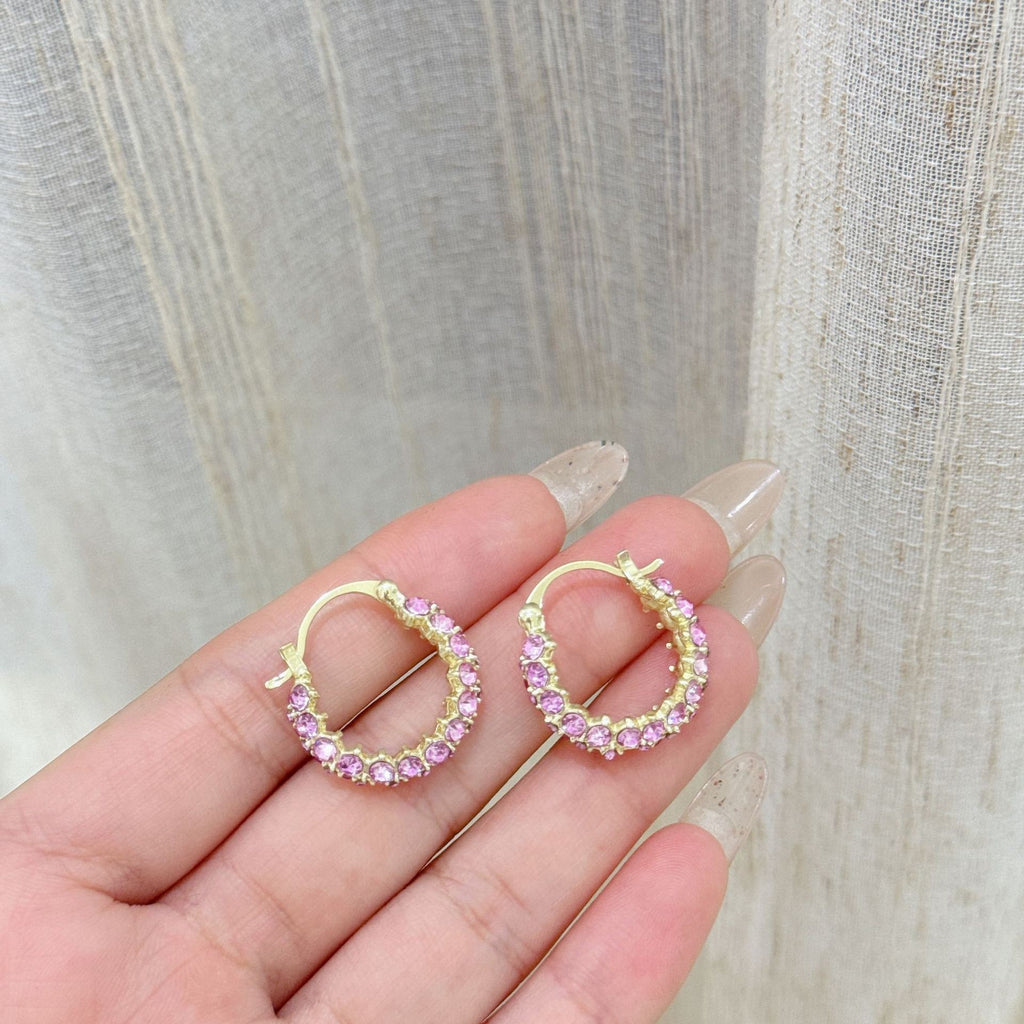 Vintage Gold Hoop Earrings with Purple Crystals