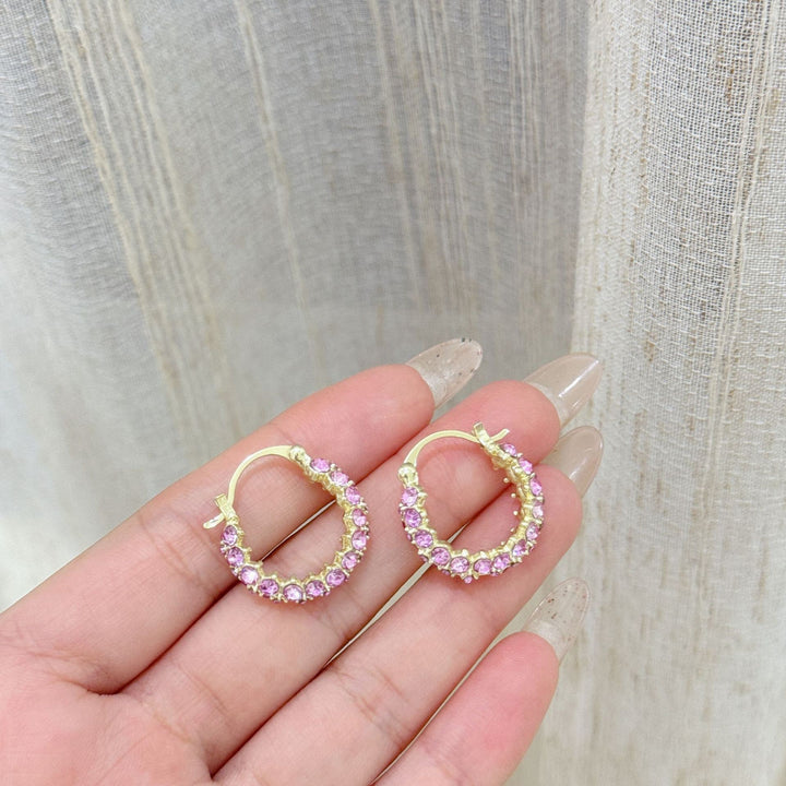 Vintage Gold Hoop Earrings with Purple Crystals