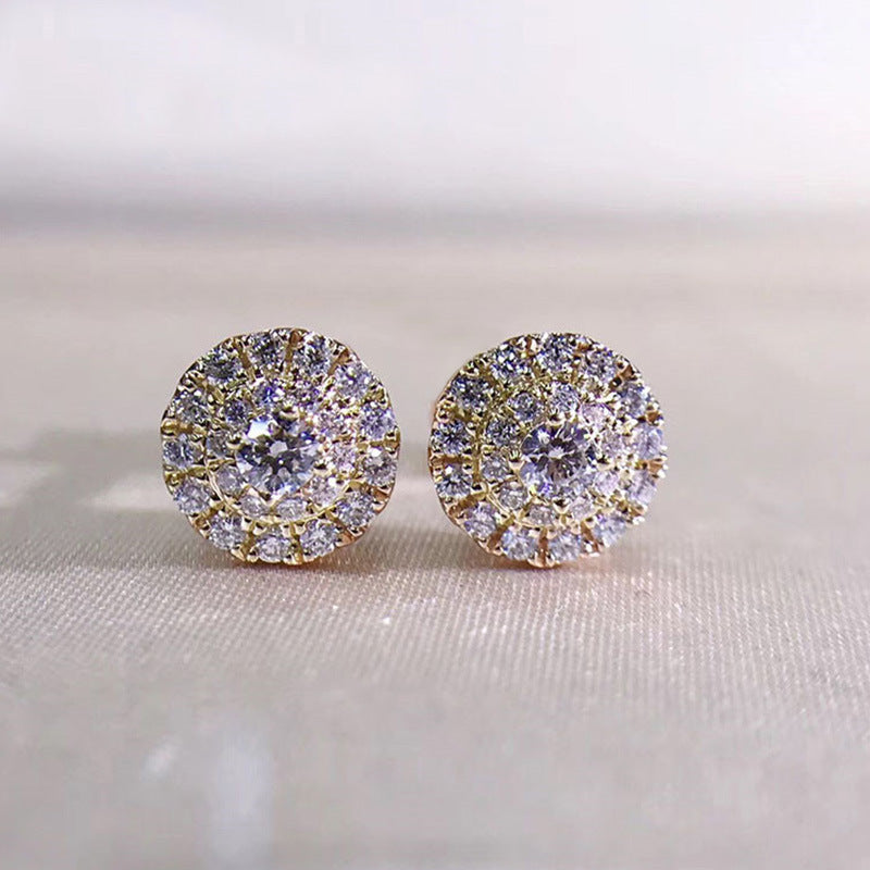 Minimalist Paved Round Crystal Stud Earrings S925 Sterling Silver