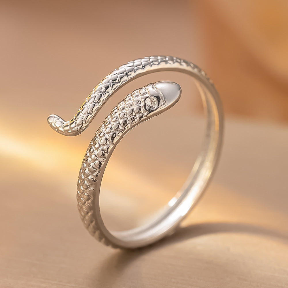 Snake Shaped Adjustable Ring Textured Serpent Wrap Ring for Men Women