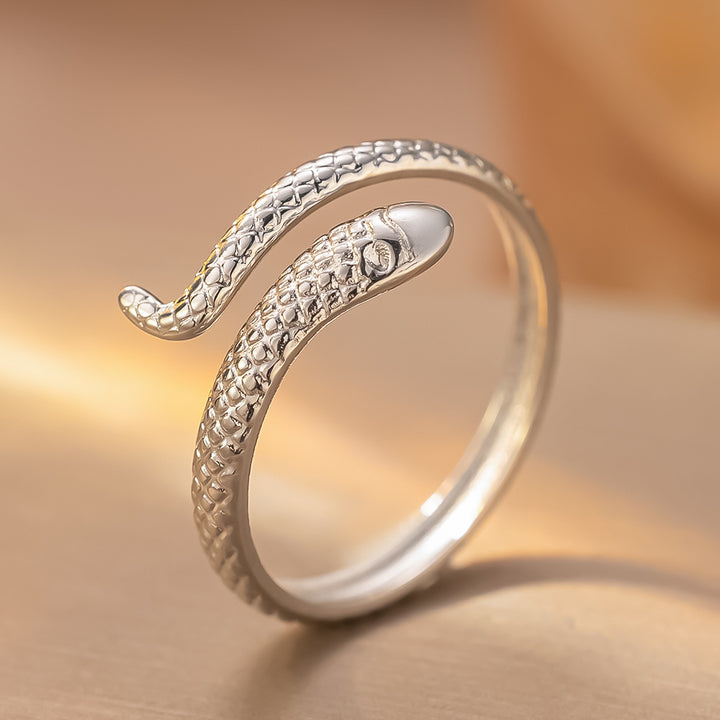 Snake Shaped Adjustable Ring Textured Serpent Wrap Ring for Men Women