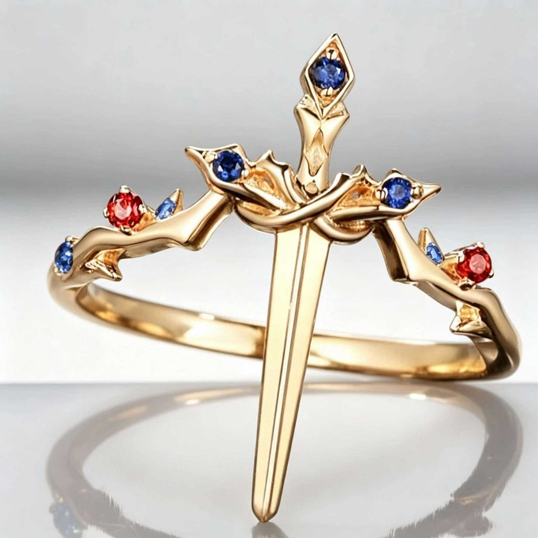 Gothic Romantic Style Heart & Sword Stackable Ring Set