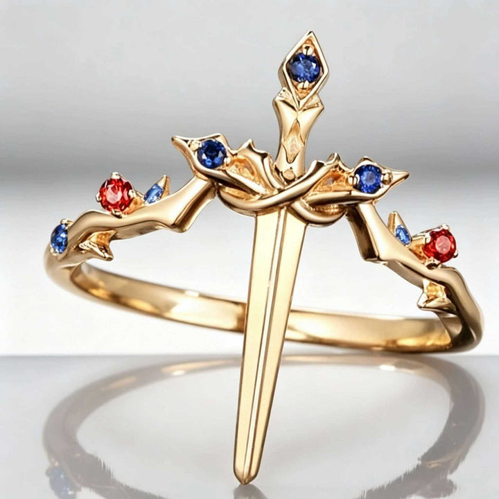 Gothic Romantic Style Heart & Sword Stackable Ring Set