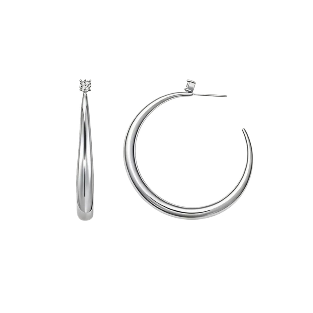 C-Shaped Drop Earrings with Diamond Stud - Minimalist Gold Hoop Earrings for Women