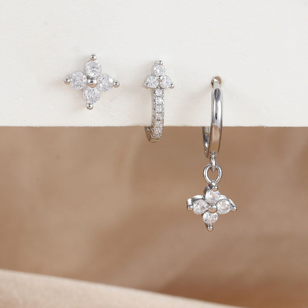 Clover Gemstone Hoop & Stud Earring Set
