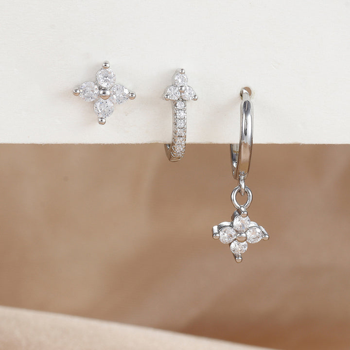Clover Gemstone Hoop & Stud Earring Set