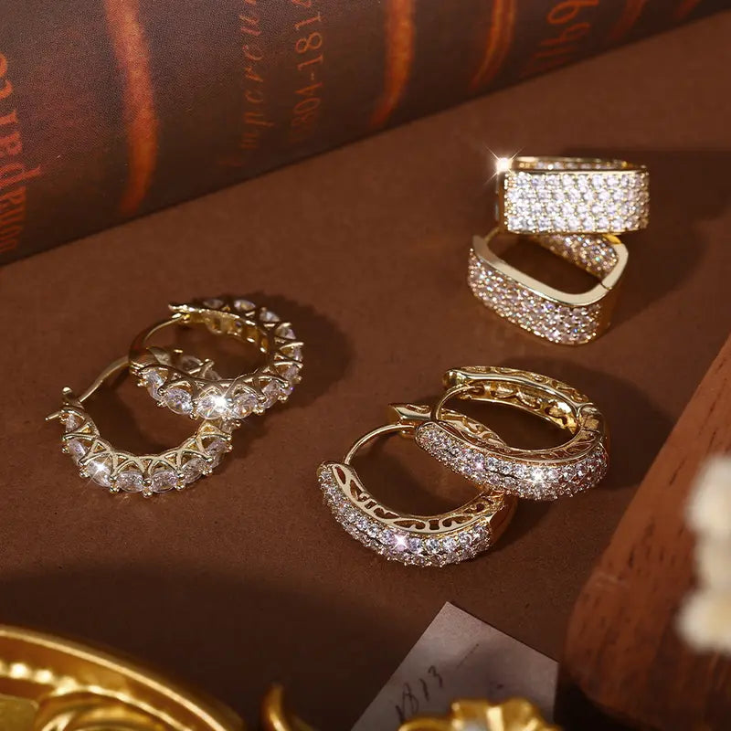 Diamond Hoop Earrings Set Multi Style Huggie Earring Pack Luxury Statement Ear Jewelry For Women Wedding Party Daily Dating Accessory