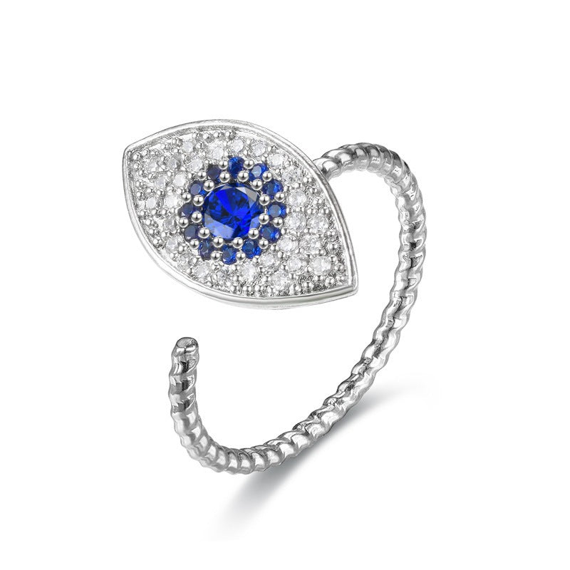 Floral &amp; Symbolic Open Adjustable Ring Collection Sunflower Evil Eye Rabbit Diamond Jewelry for Women