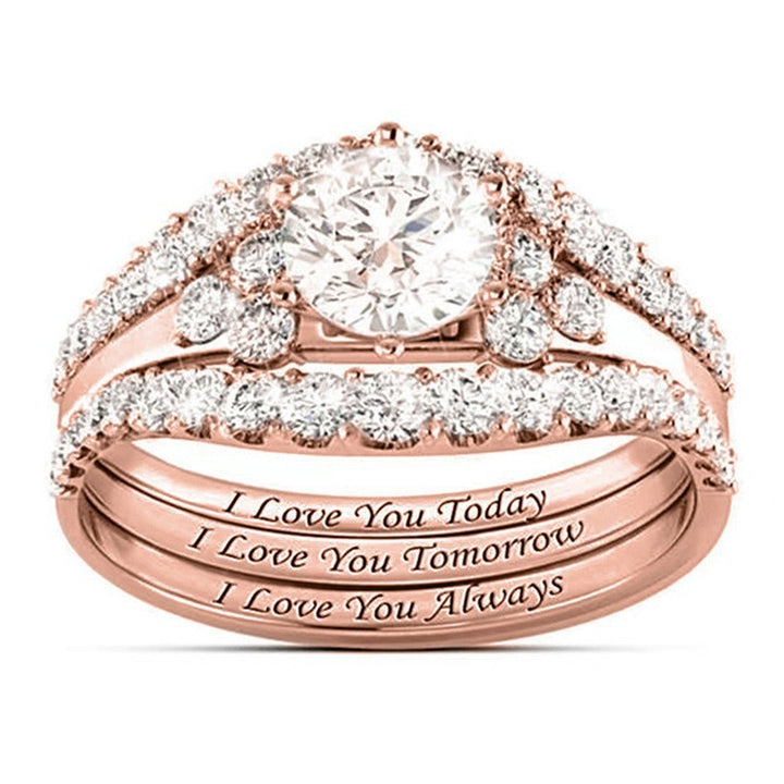 "I Love You" Engraved 3-Piece Bridal Ring Set with Diamonds