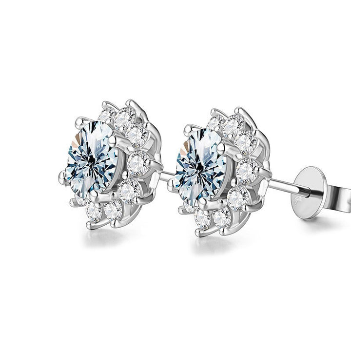 Sunflower Halo Diamond Stud Earrings (S925 Sterling Silver)