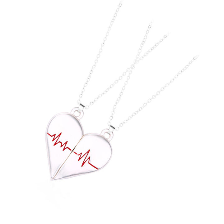 Heartbeat Split Heart Couple Necklaces, Magnetic Matching Pendant Set