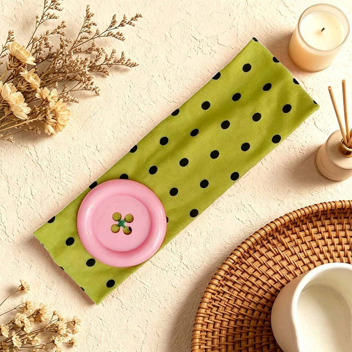 Vintage Polka Dot Button Headband Retro Cute Elastic Hair Accessory for Women & Girls
