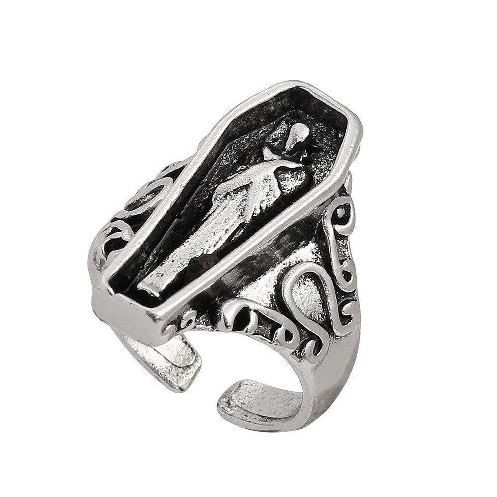 Punk Gothic Men's Sterling Silver Rings | Edgy Hip Hop Adjustable Statement Jewelry