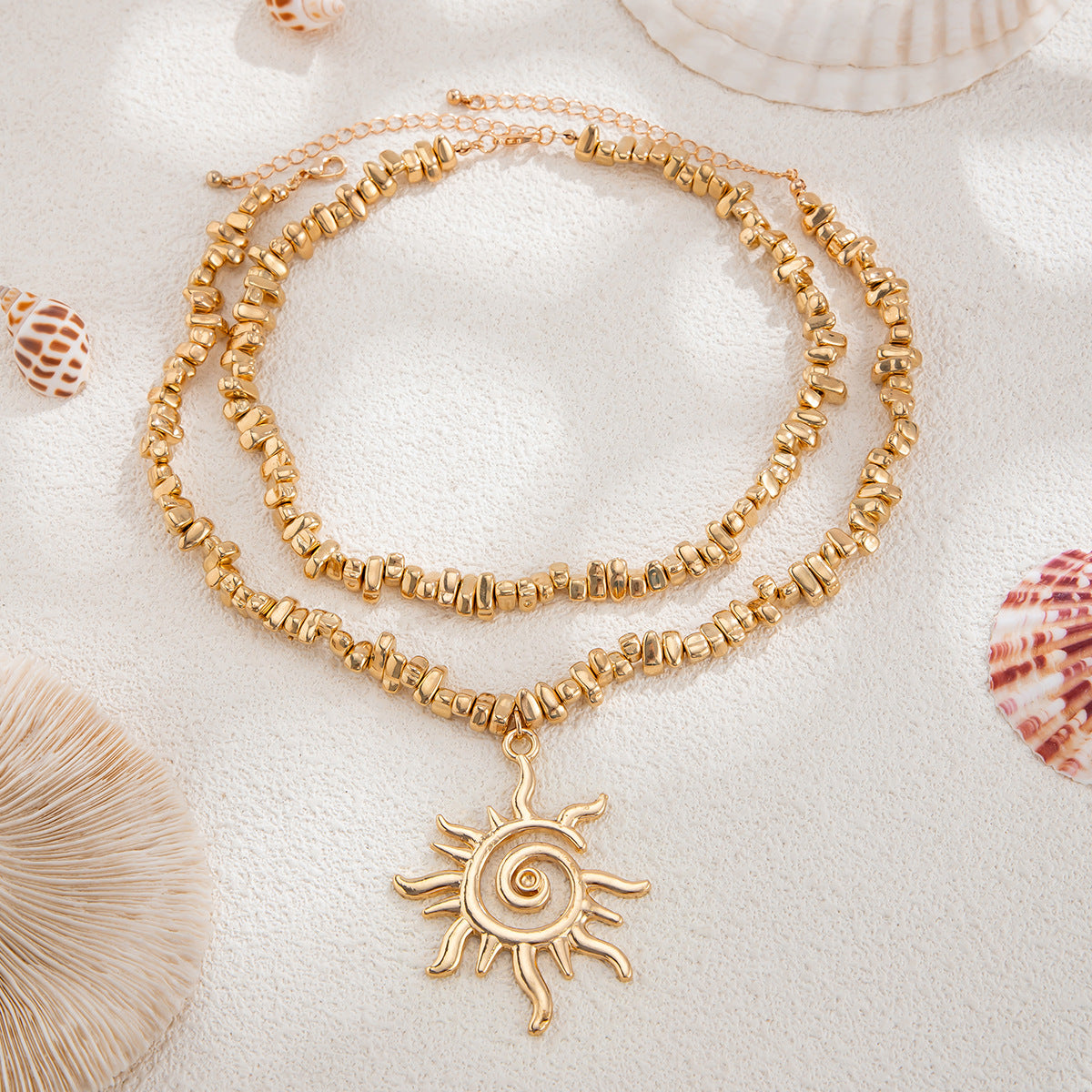Sun Layered Necklace Titanium Steel Gold Statement Jewelry