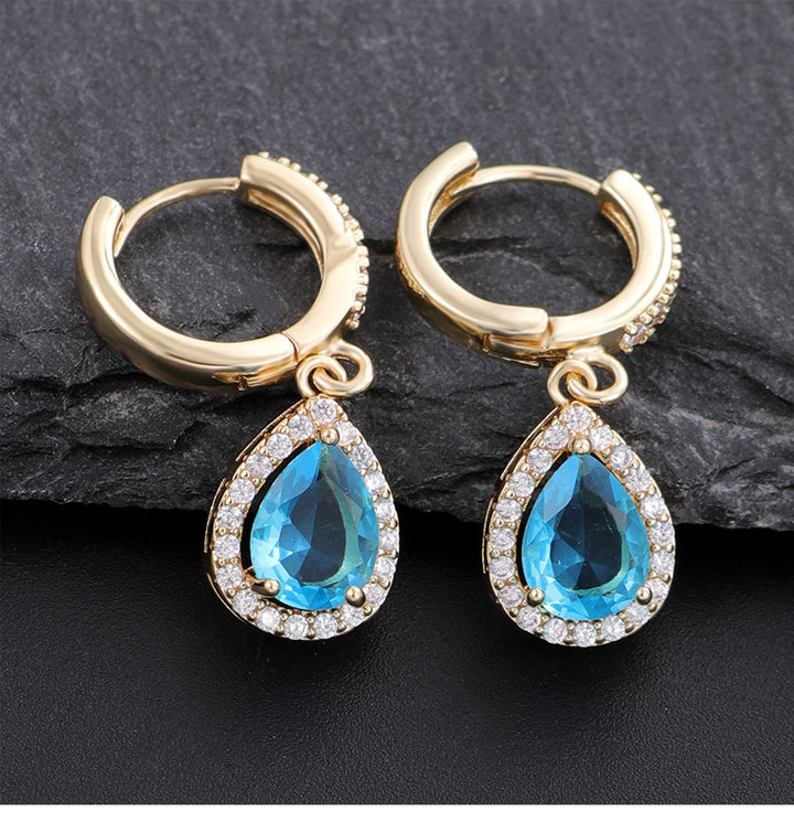 Teardrop Gemstone Huggie Earrings (14K Gold Plated, Sterling Silver Post)
