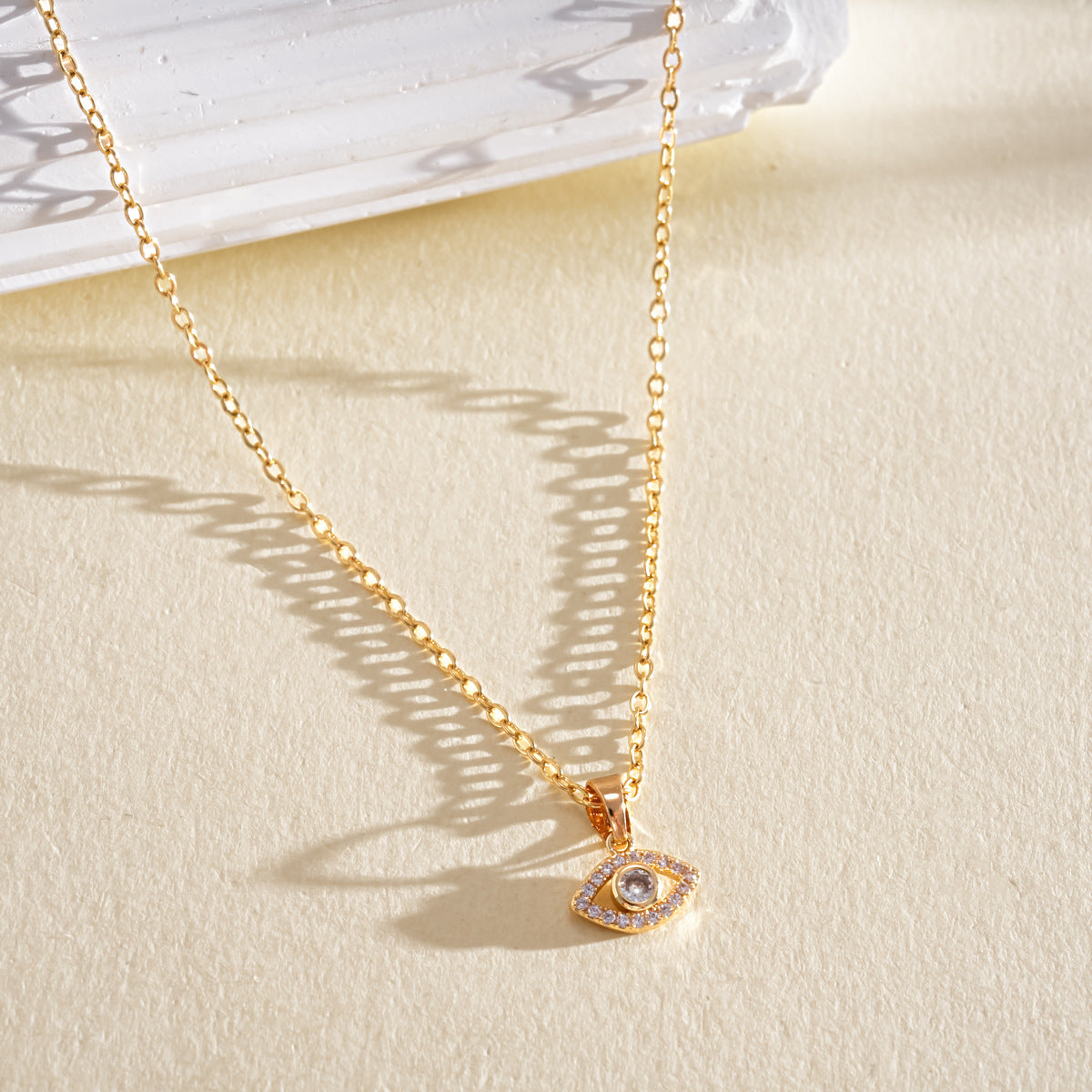 Layered Evil Eye Necklace for Women, Dainty Paved Diamond Clavicle Chain, Stainless Steel Non-fading Protection Pendant