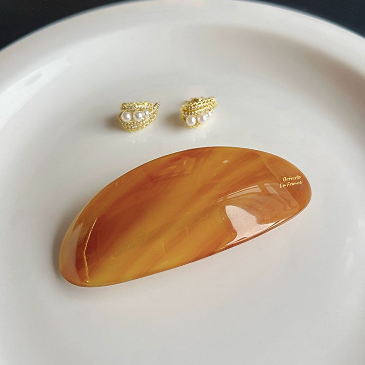 Oval Acetate Hair Clip French Style Glossy Hair Barrette