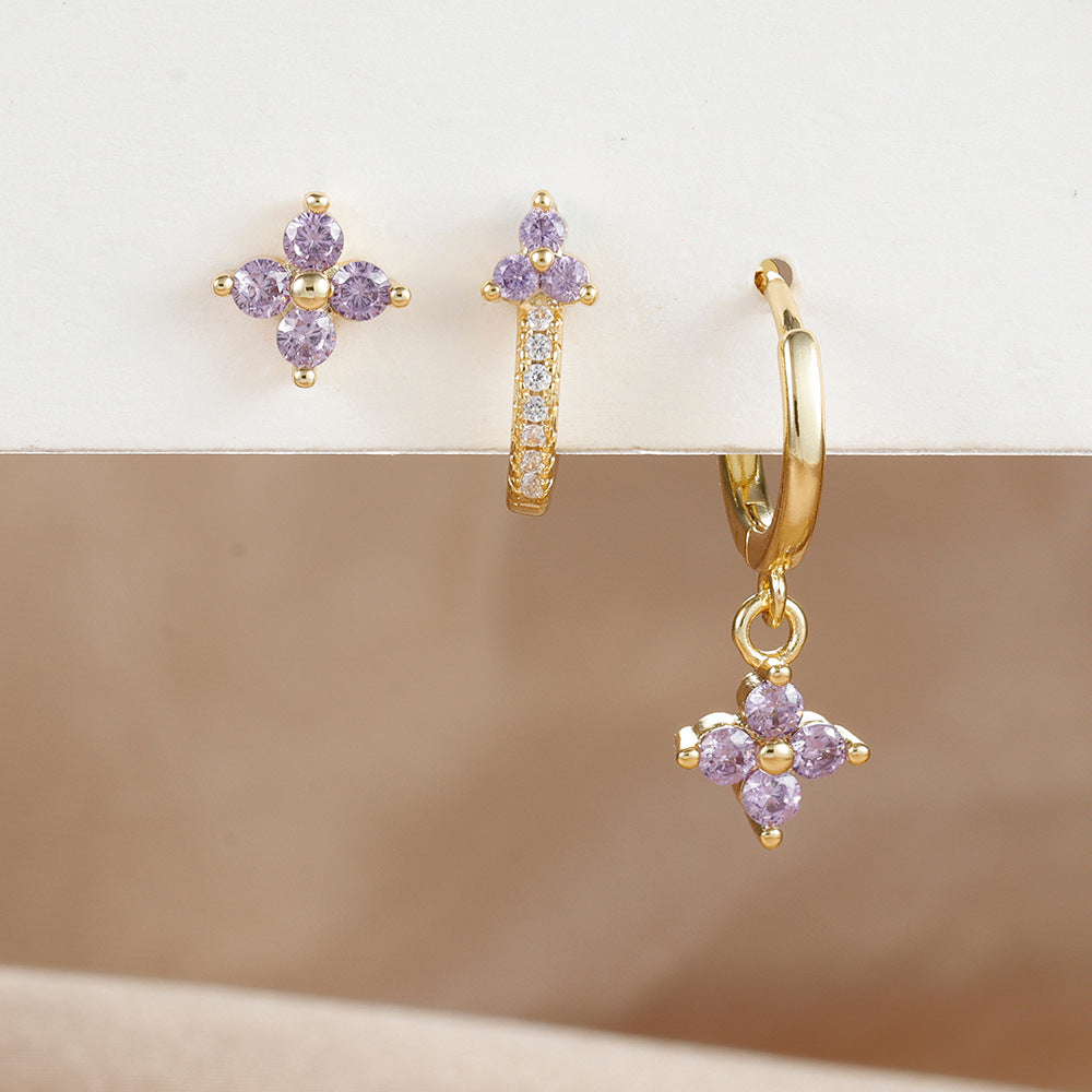Clover Gemstone Hoop & Stud Earring Set