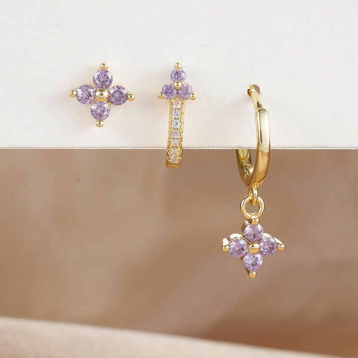 Clover Gemstone Hoop & Stud Earring Set
