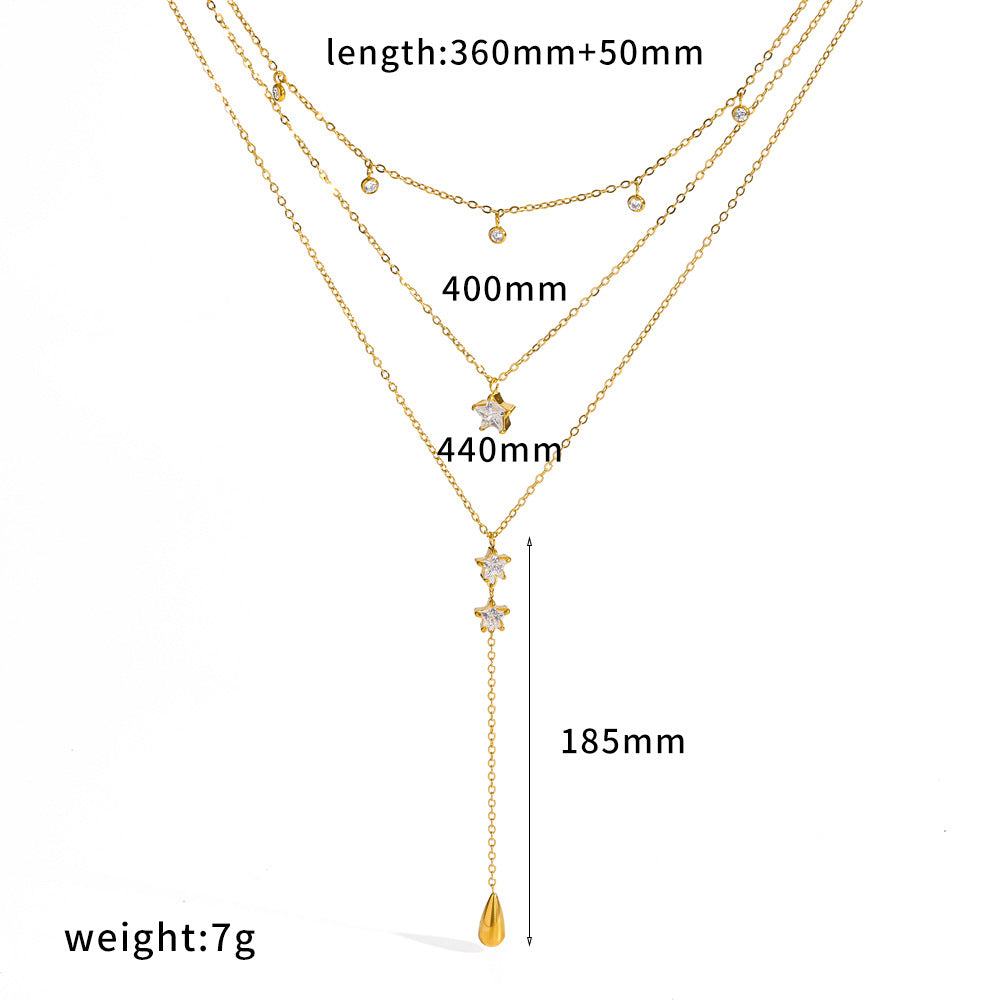 Diamond Layered Y Necklace Heart Star LOVE Jewelry