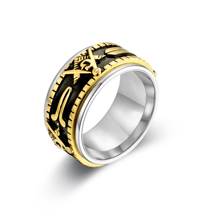 Vintage Freemason Rotatable Spinner Ring, Titanium Steel