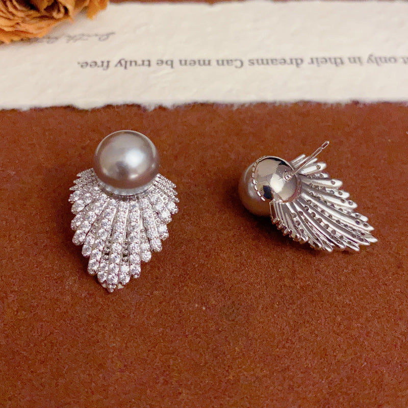Luxury Pearl and Diamond Angel Wing Stud Earrings