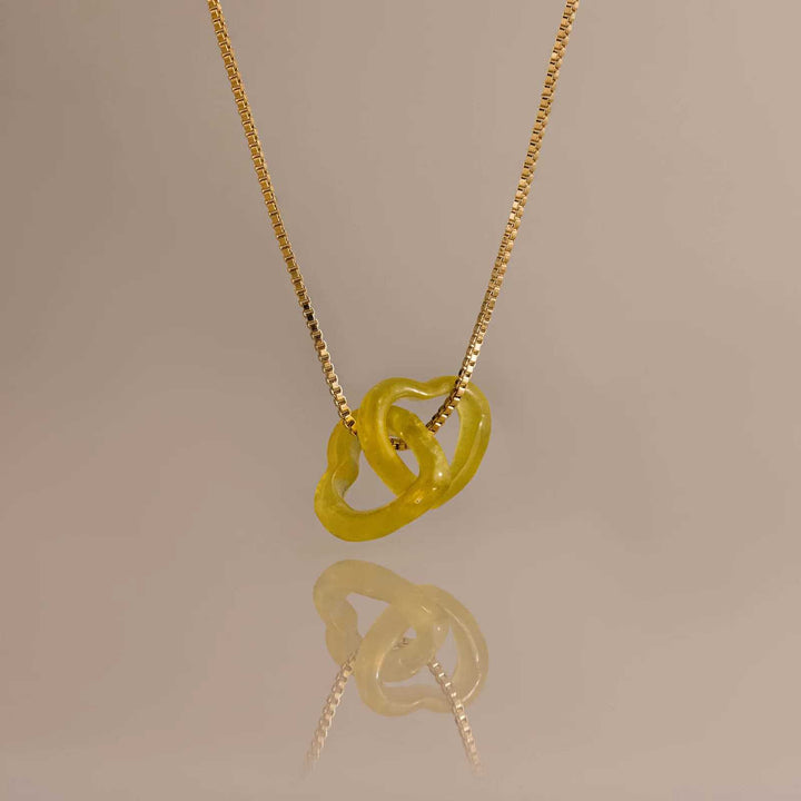 Natural Jade Interlocking Heart Necklace Minimalist Gemstone Pendant Necklace