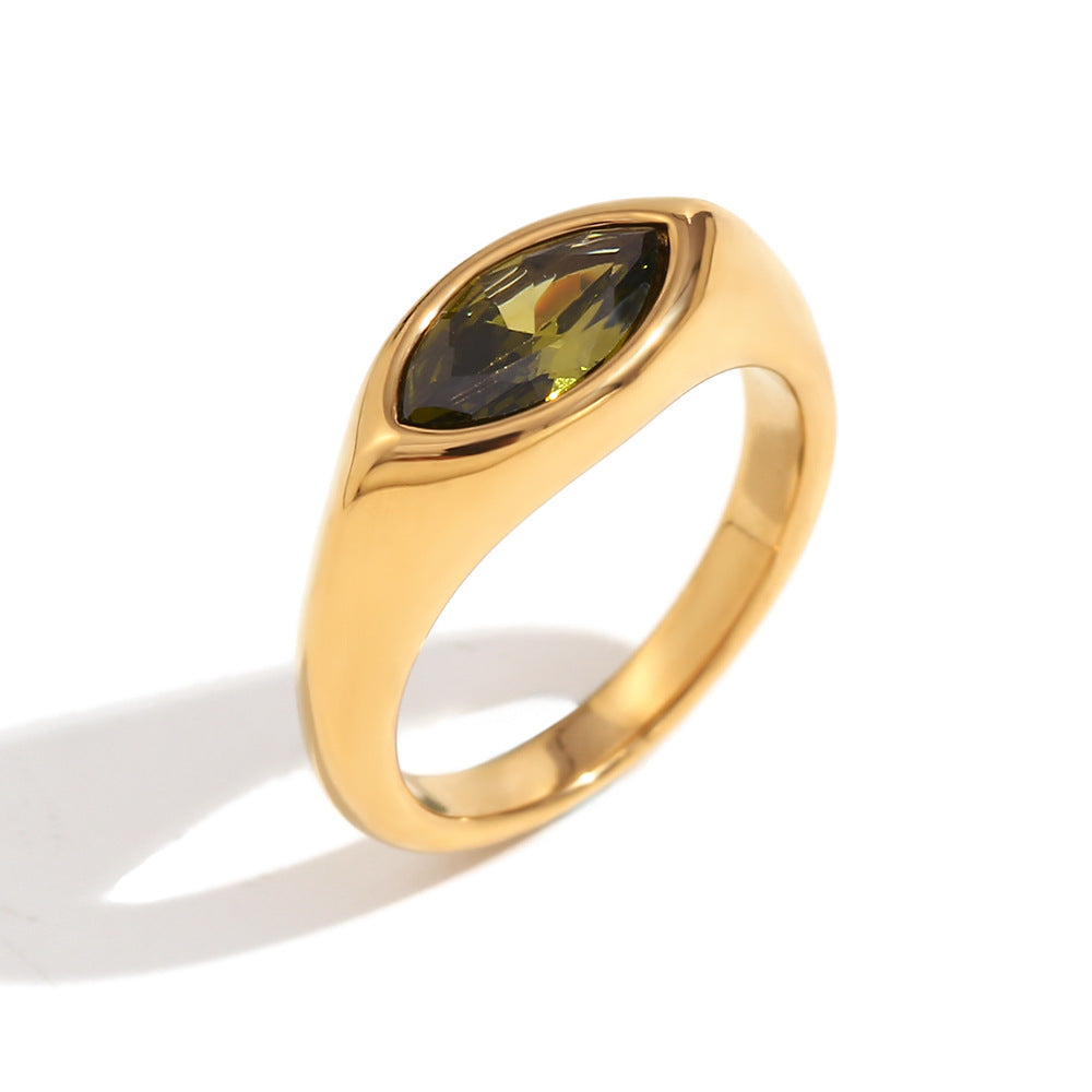 Vintage Minimal Gold Marquise Gemstone Ring Set
